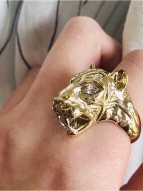 NEW Alexis Bittar Panther Head Ring Gold Clear Statement Big Cat AU01 A